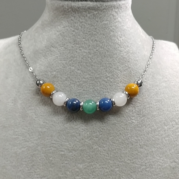 Mookaite Jade Aventurine Beaded Necklace Natural Gemstone Stainless-Steel 19.5" - Picture 8 of 11